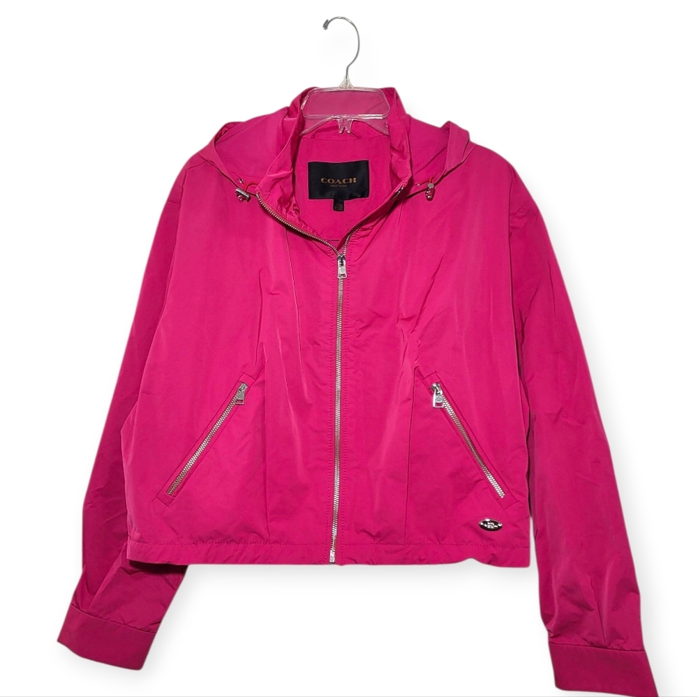 COACH Pink Zip Front Cropped Windbreaker Jacket Large